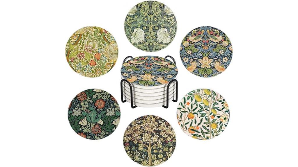 absorbent ceramic coasters with william morris floral pattern