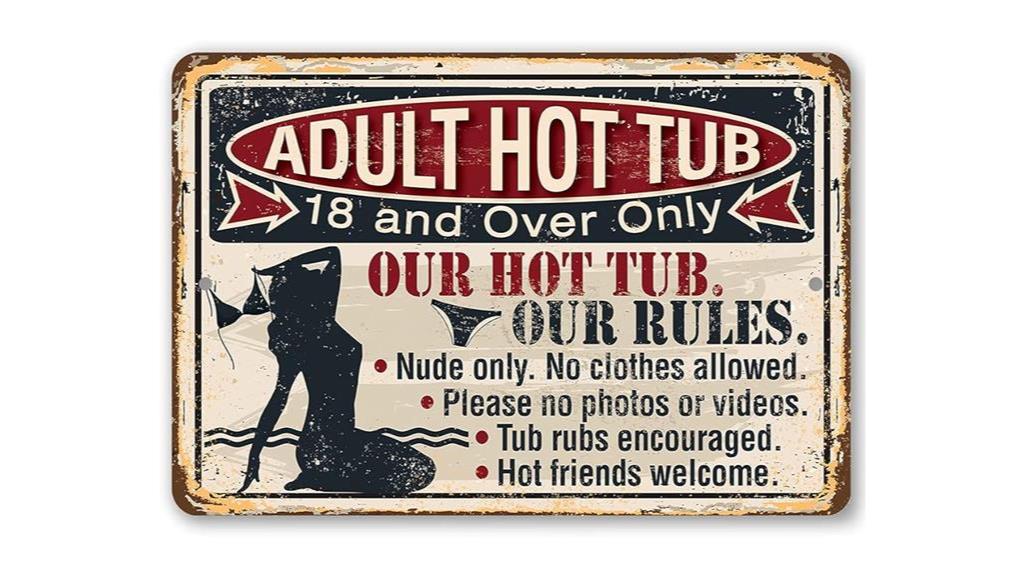 adults hot tub metal sign