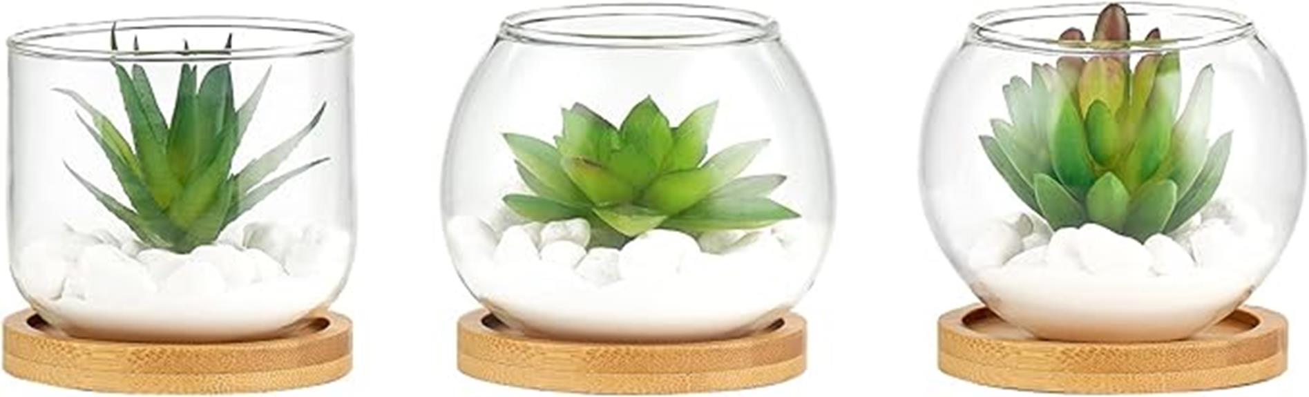 artificial succulent trio in glass pot