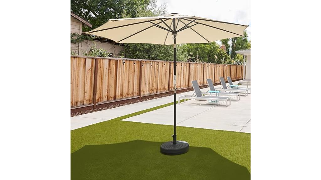 beige patio umbrella with solar lights