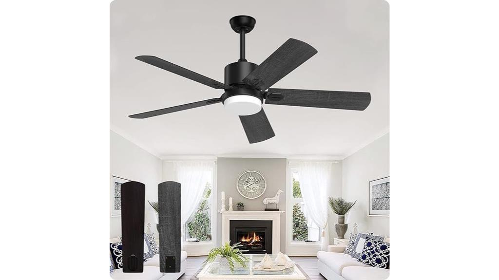 black ceiling fan with lights and remote