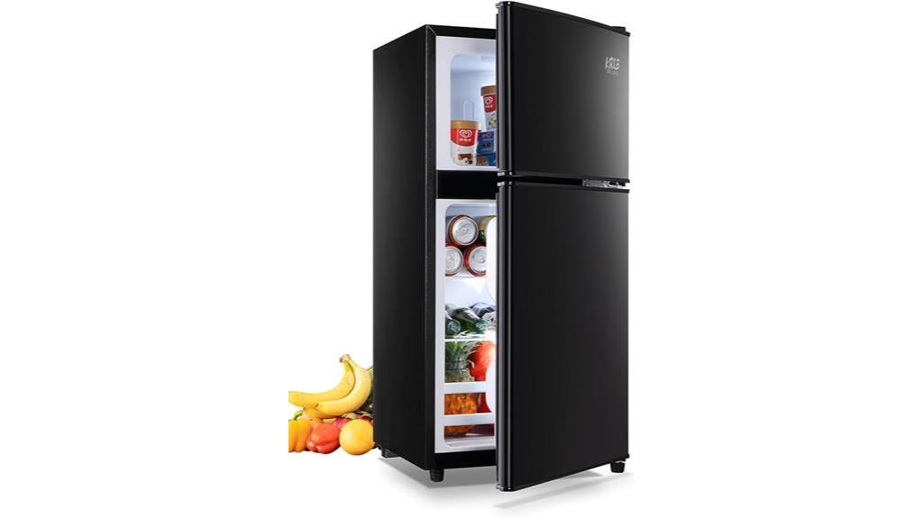 black compact fridge with freezer