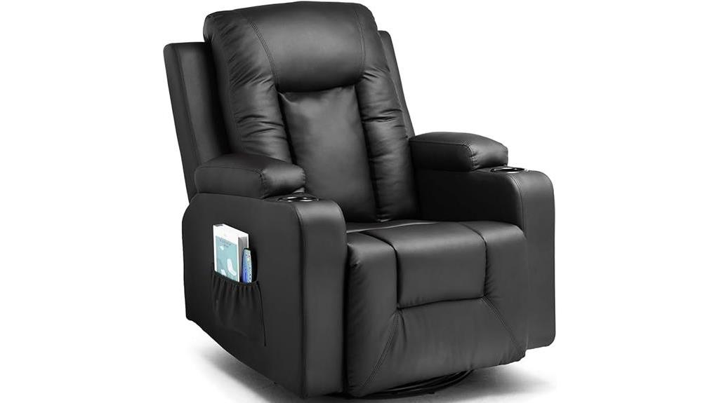 black leather heated massage recliner