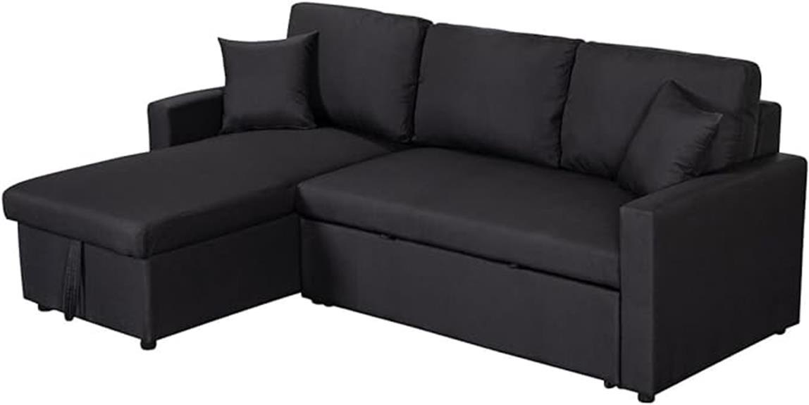 black sectional sofa with storage chaise reversible sleeper