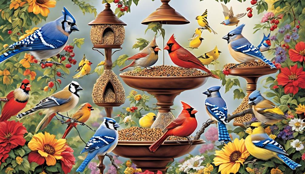 colorful bird feeders for gardens