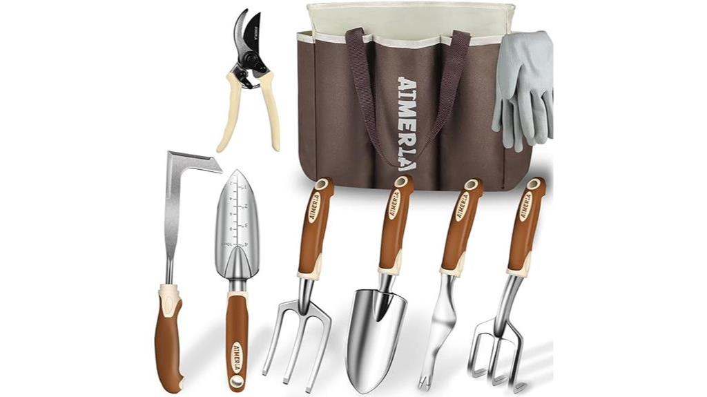 durable gardening set with rubber grip and large bag