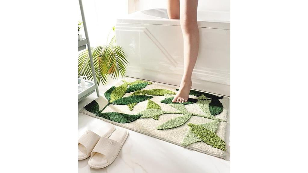 green leaf pattern bathroom rug