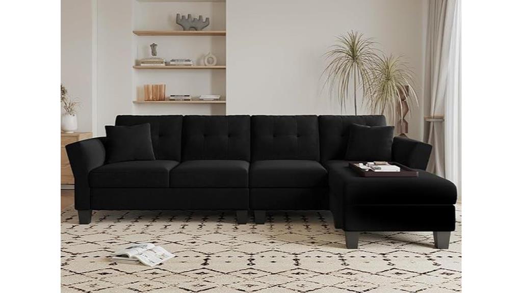 luxe black velvet sofa