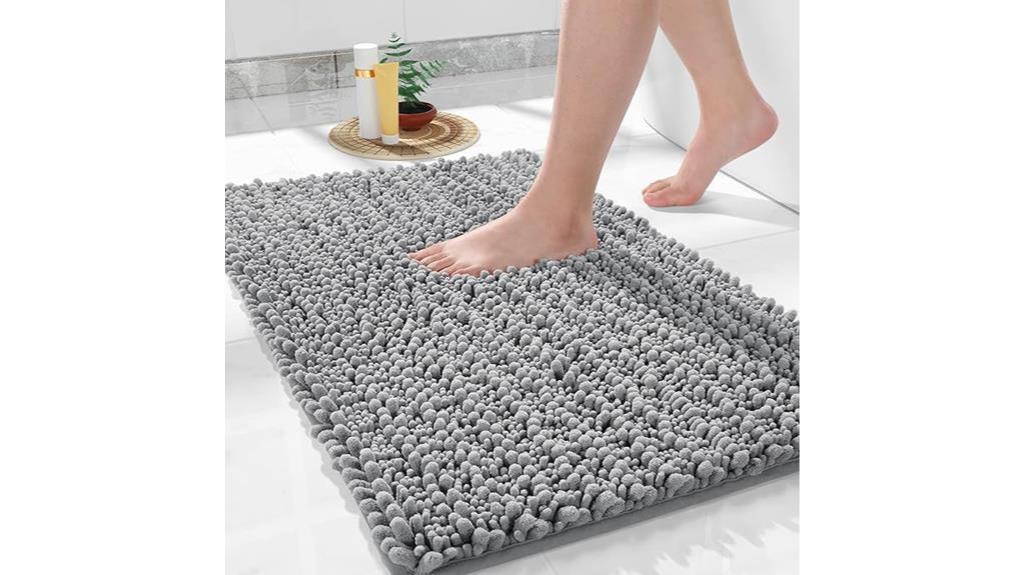 luxury grey chenille bath mat