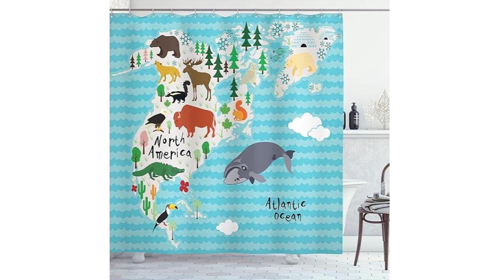 map themed animal print curtain