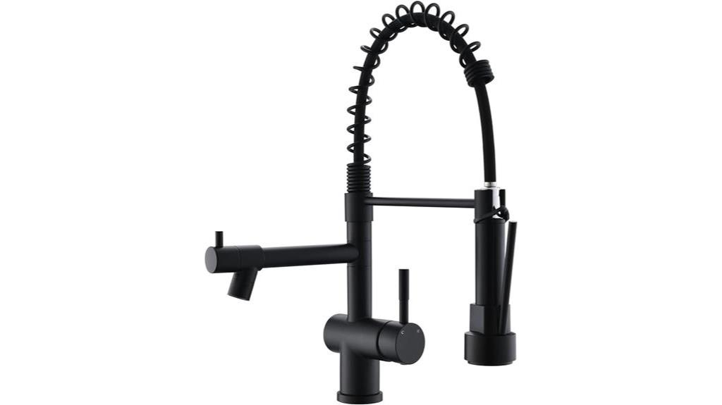 matte black commercial kitchen faucet with sprayer