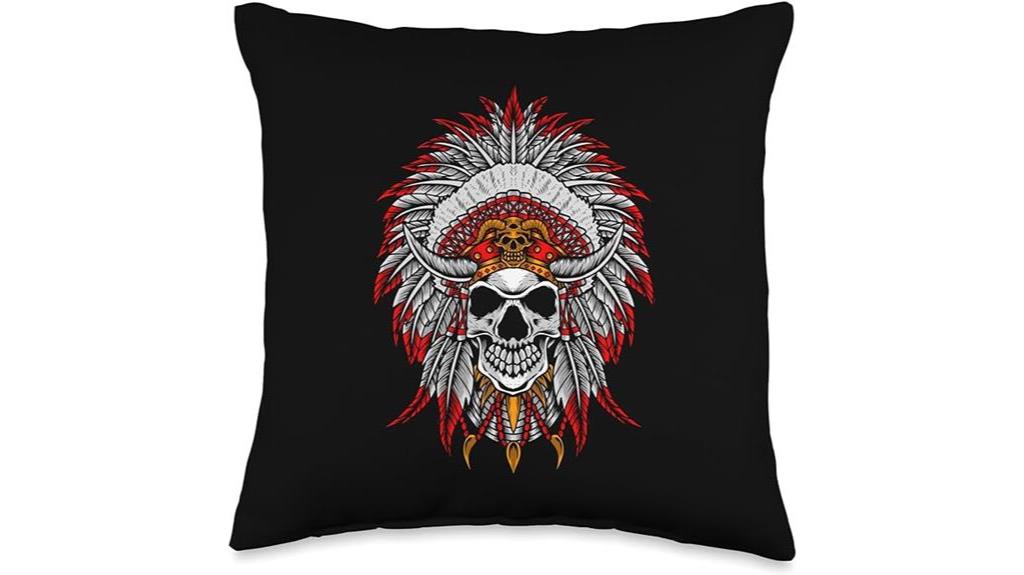 native american skull throw pillow