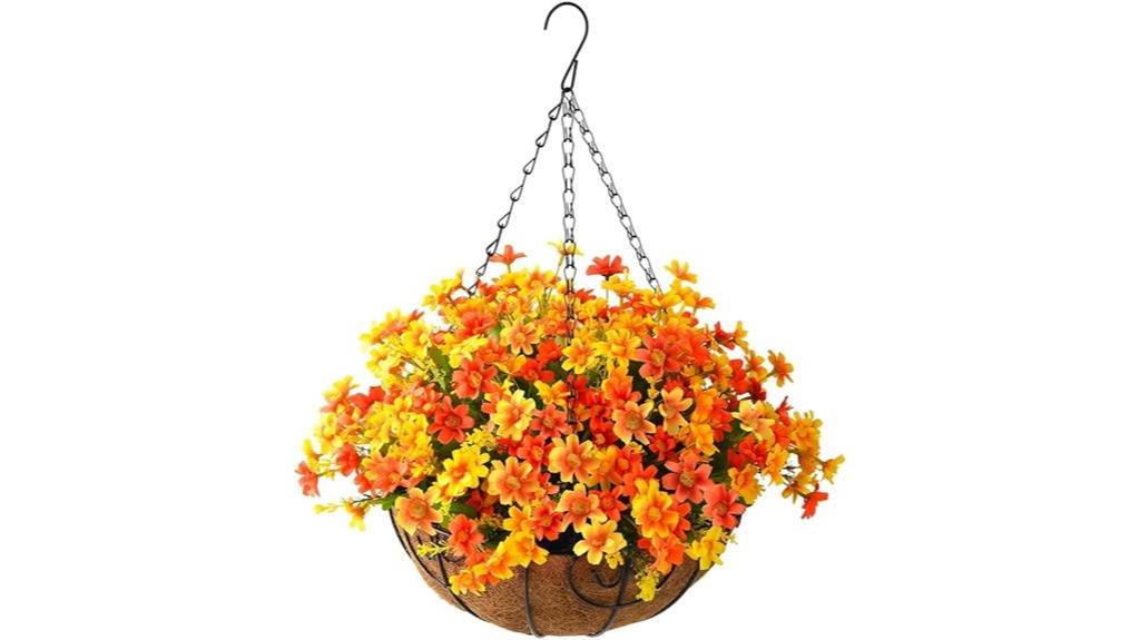orange artificial hanging flower basket