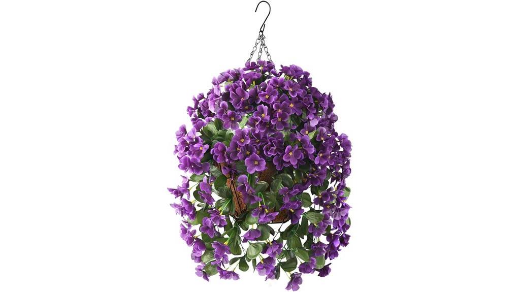 purple artificial hanging flower basket
