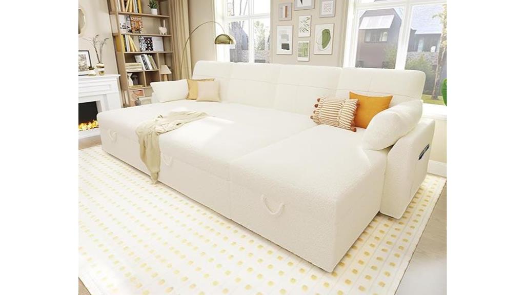 white boucle sleeper sofa