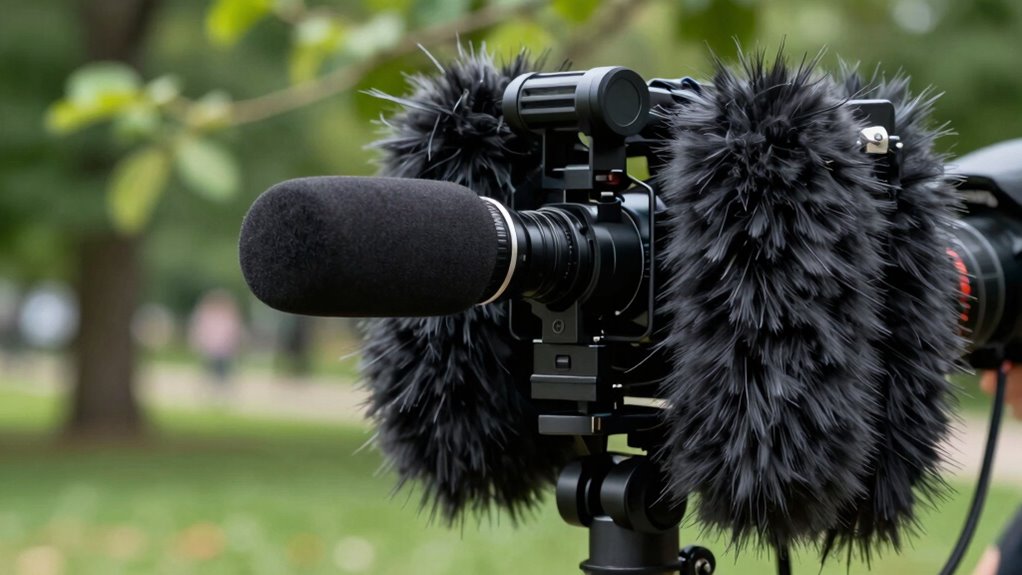 use windproof microphones and natural barriers